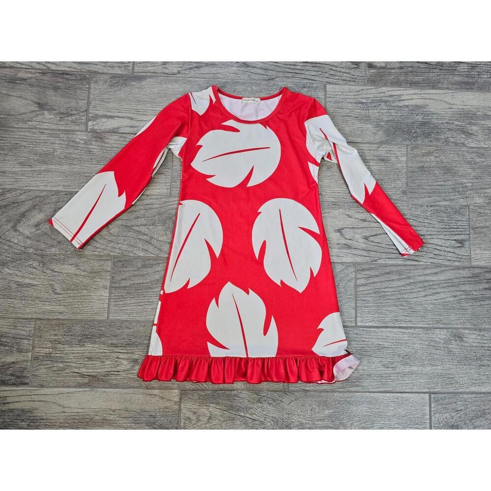 Girl's Moana Princess Dress Long Sleeves Size Small Leaves White & Orange Movie